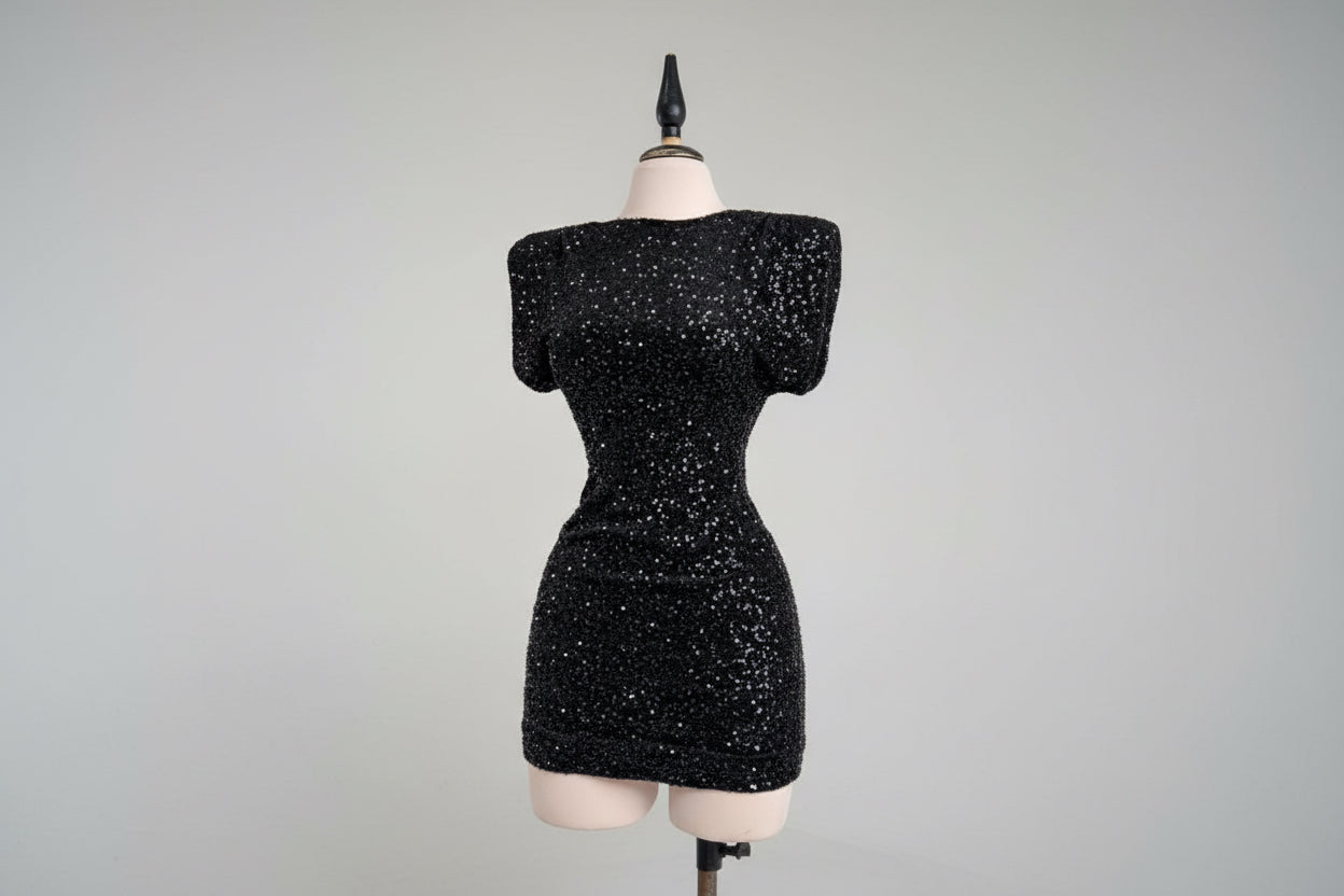 Vestido Mini Negro de Lentejuelas.