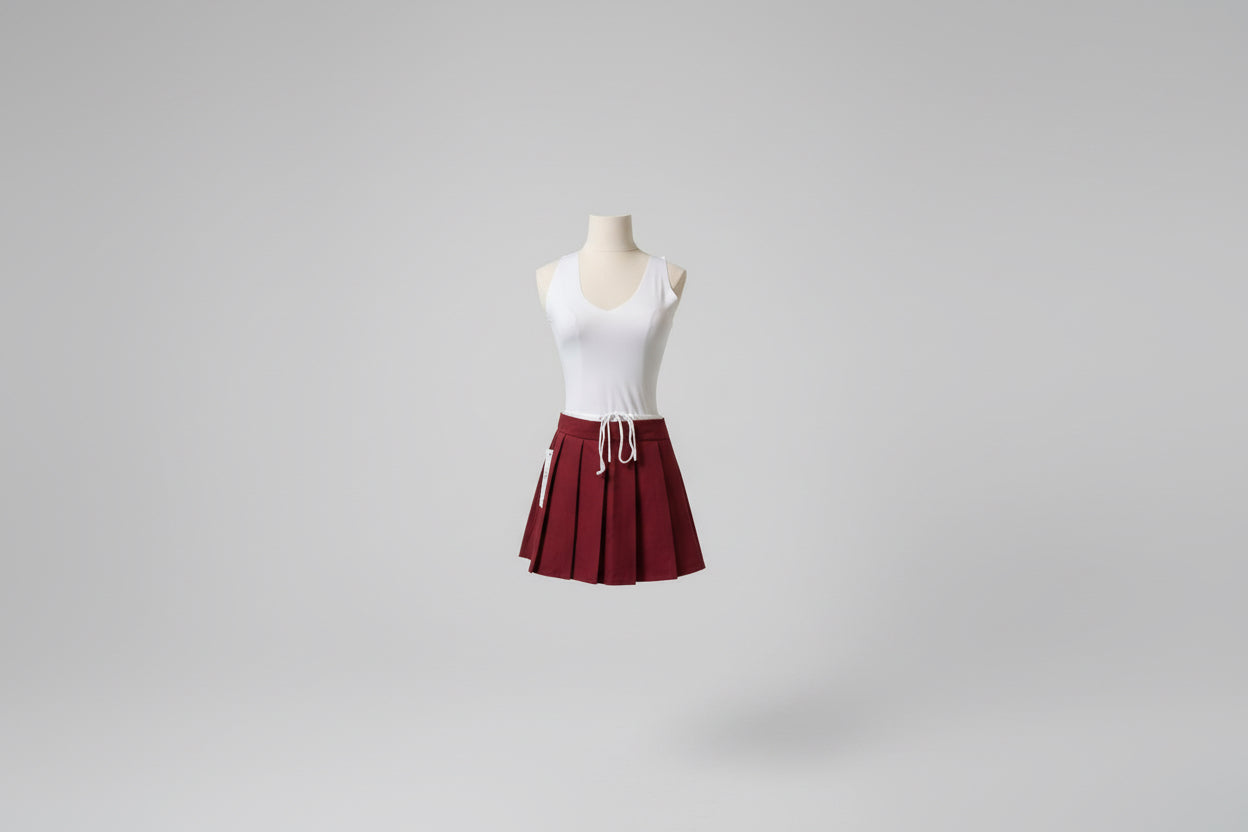 Falda Roja Tableada con Cintura Alta.