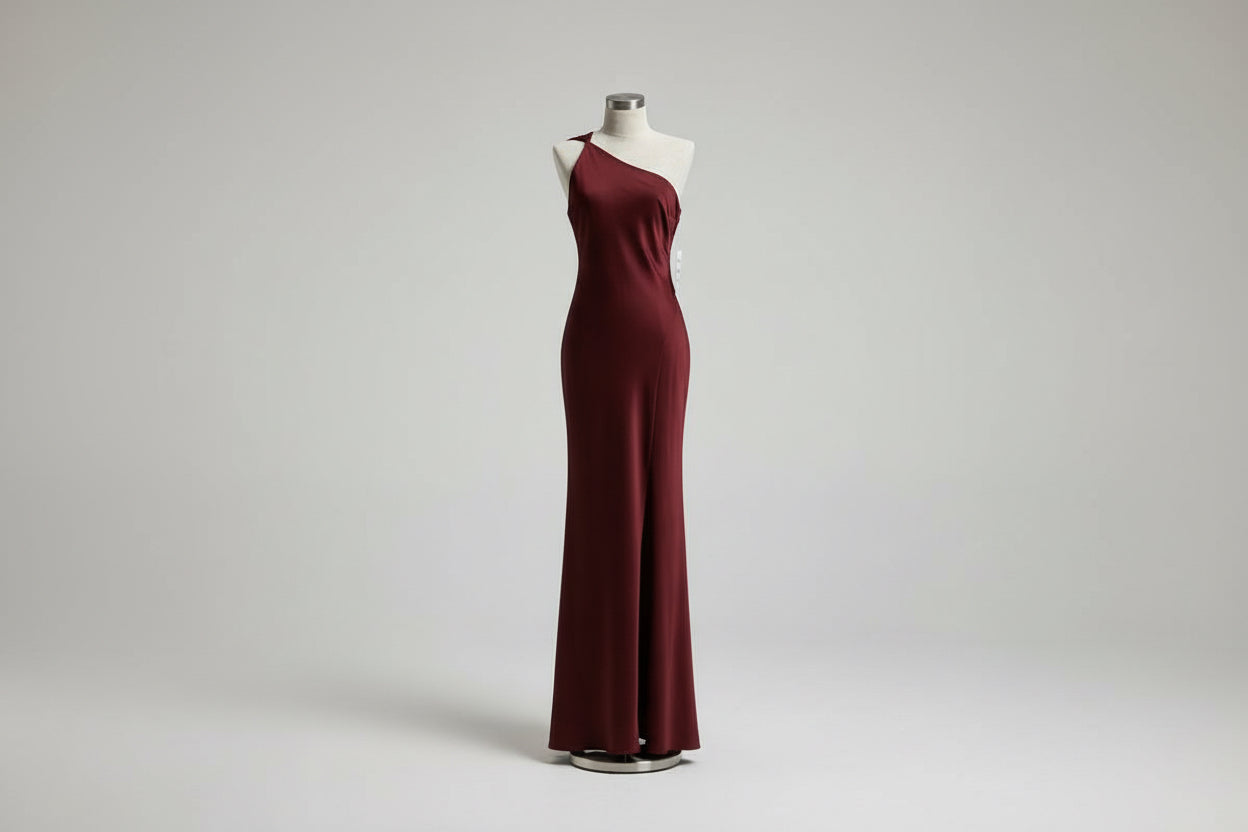 Vestido Largo Vino Asimétrico.
