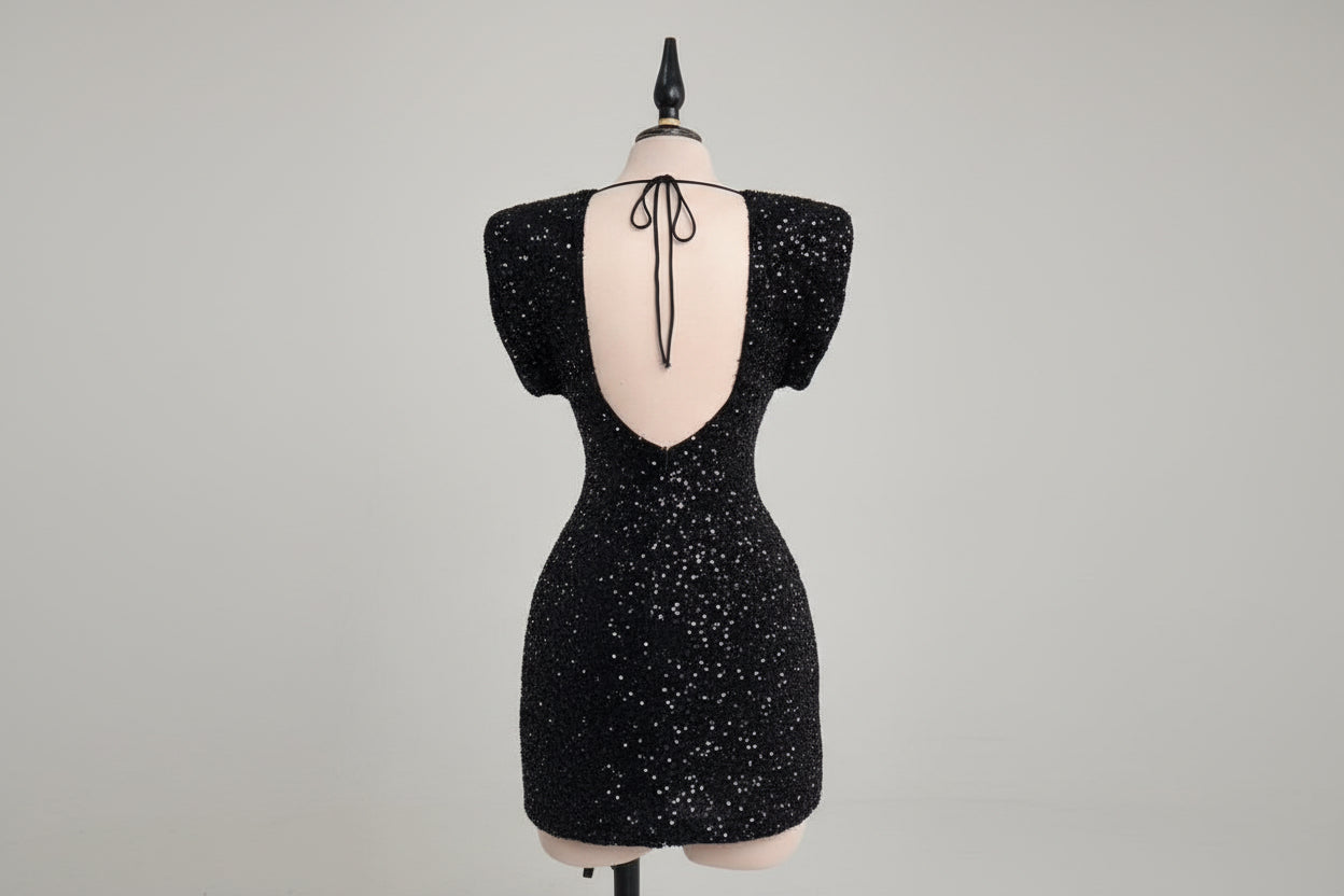 Vestido Mini Negro de Lentejuelas.