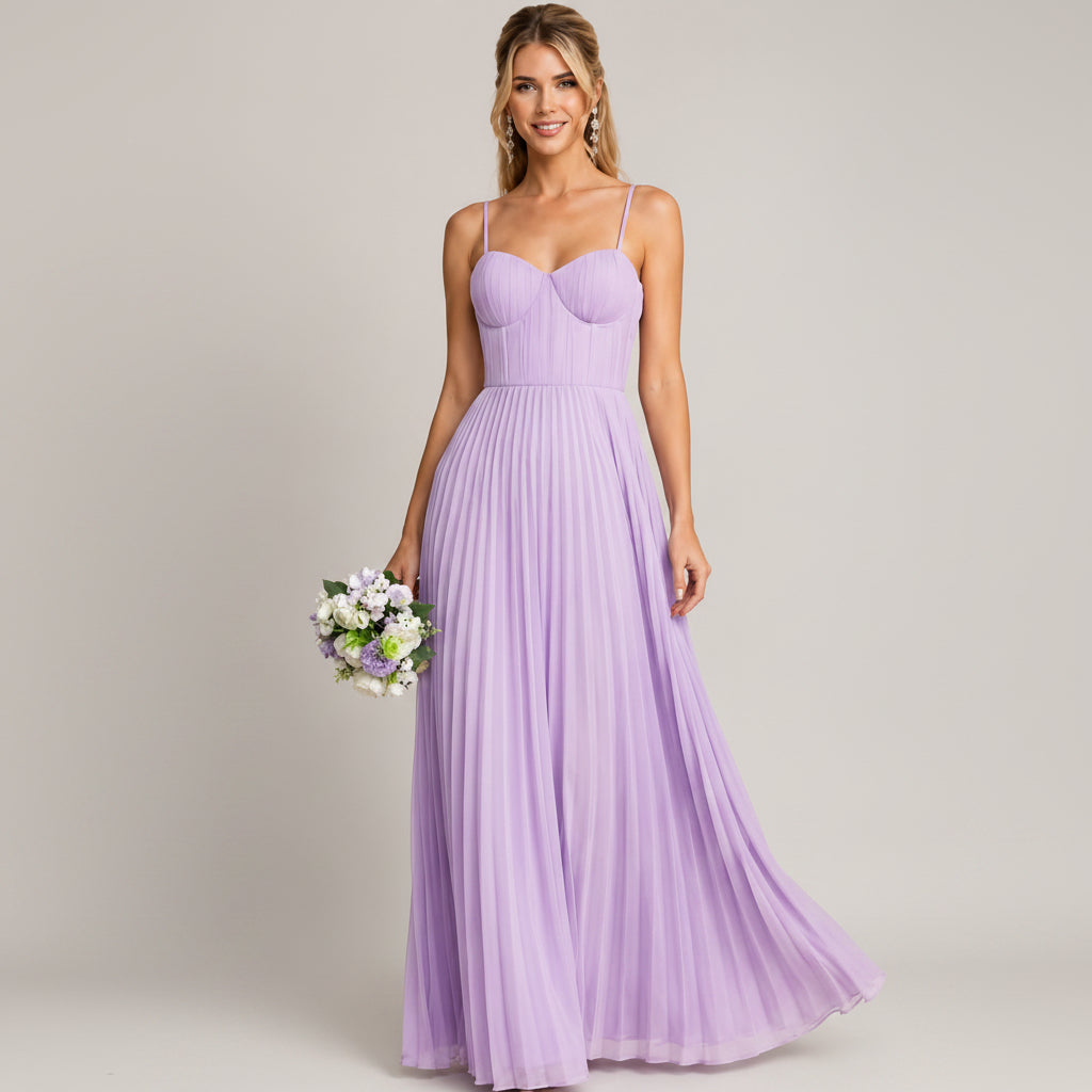 Vestido Largo Plisado Lila