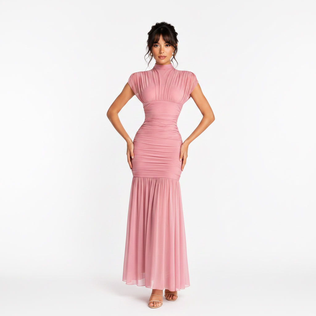 Vestido Midi Drapeado Rosa