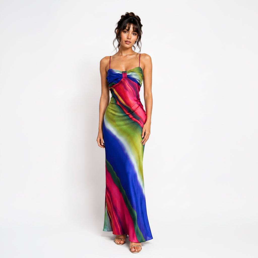 Vestido Largo Satinado Multicolor