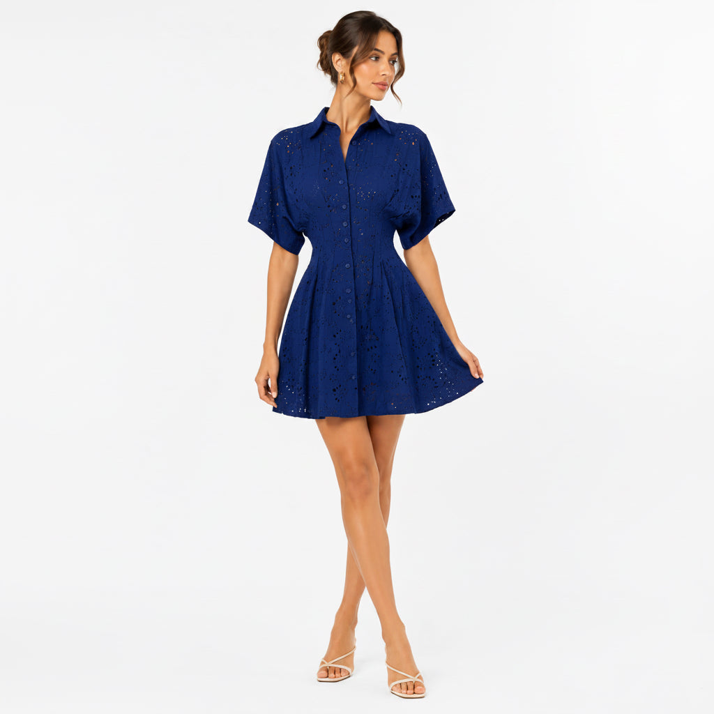 Vestido Mini Azul Bordado