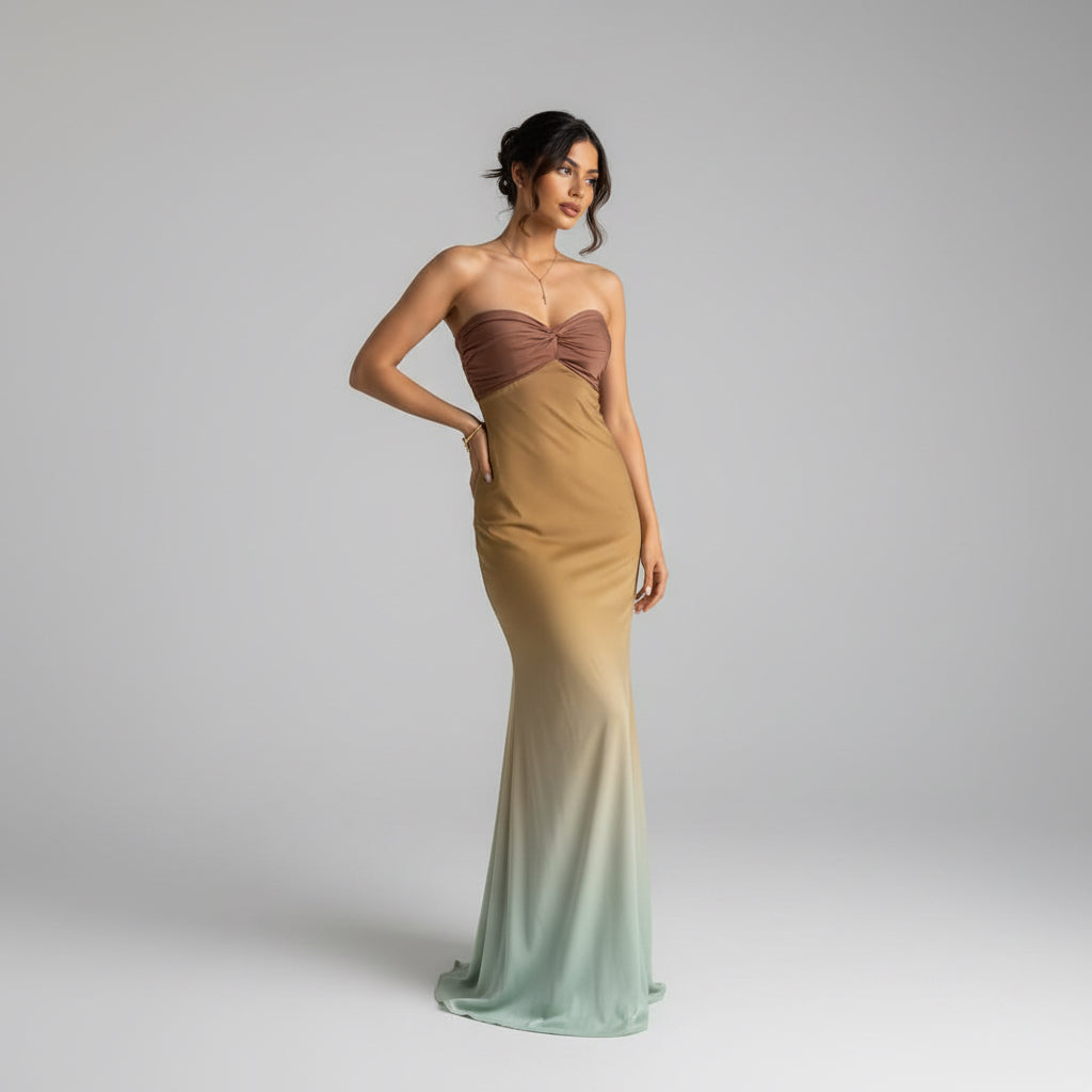 Vestido Largo Strapless Degradado